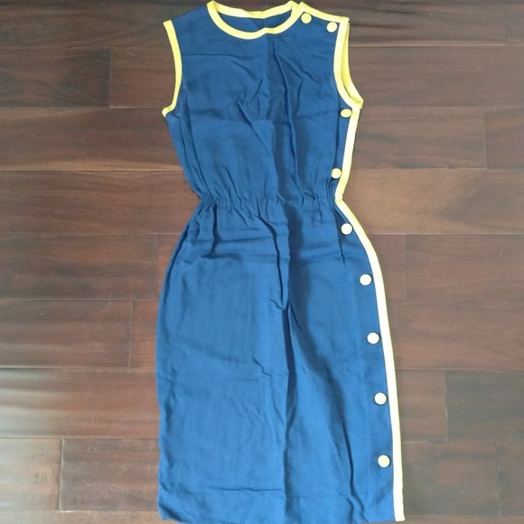 1960s Vintage Dress Blue Wiggle Mod Midcentury Side Buttons Swinging 60s - Picture 4 of 11